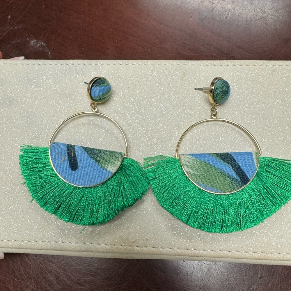 Green and Blue Fringe Earrings